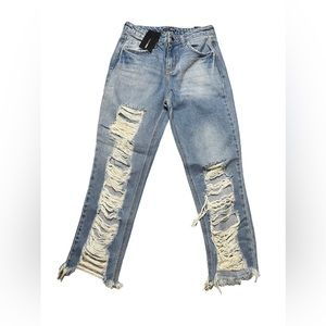 Fashion Nova You Go Girlfriend High Waisted Distressed Jeans Size 3 NWT